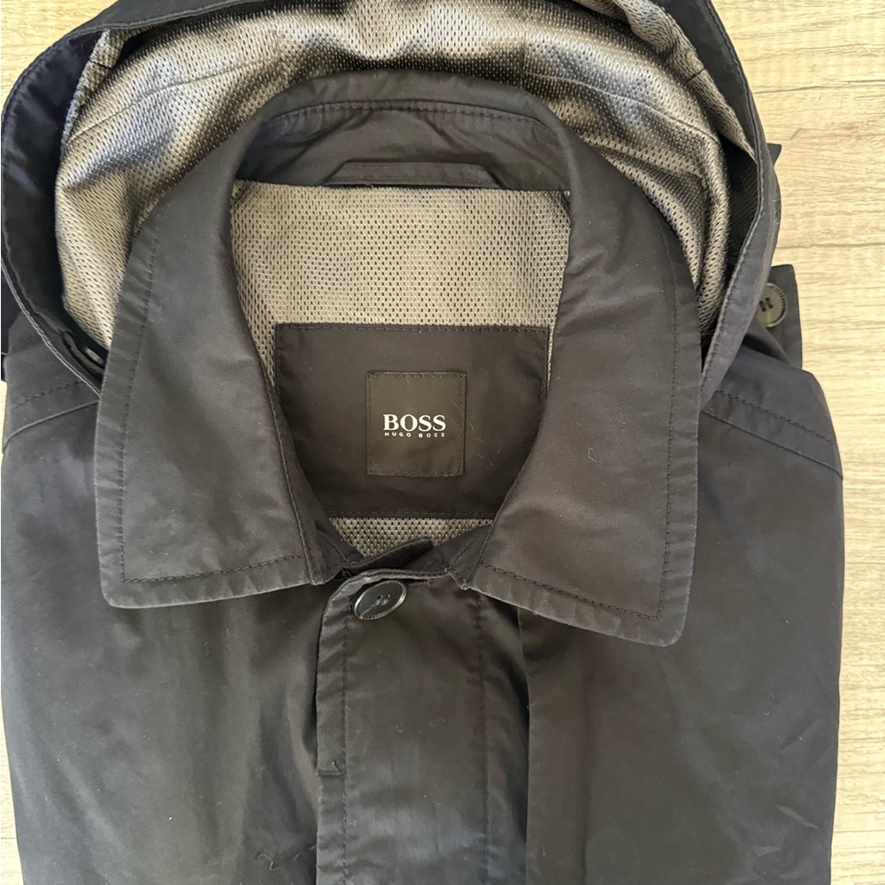 Hugo Boss Black Hooded Raincoat with Mesh Lining